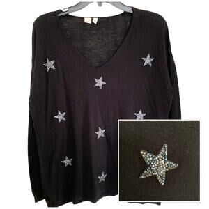 Anthropologie Moth Black Beaded Star Embellished Sweater Small